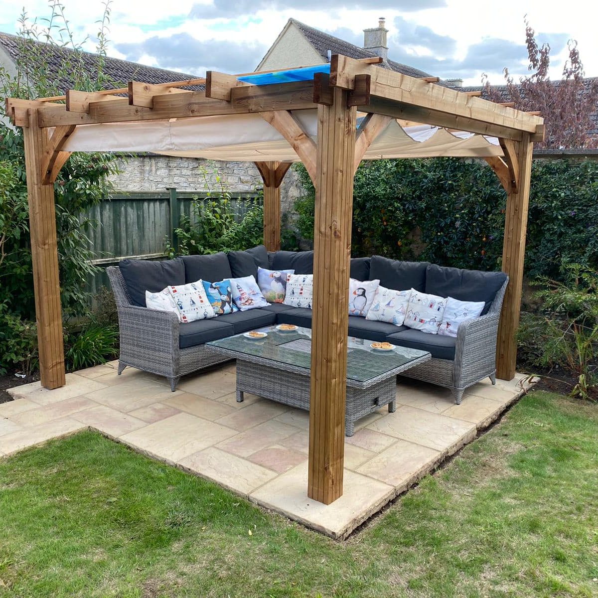 Paved patio seating area