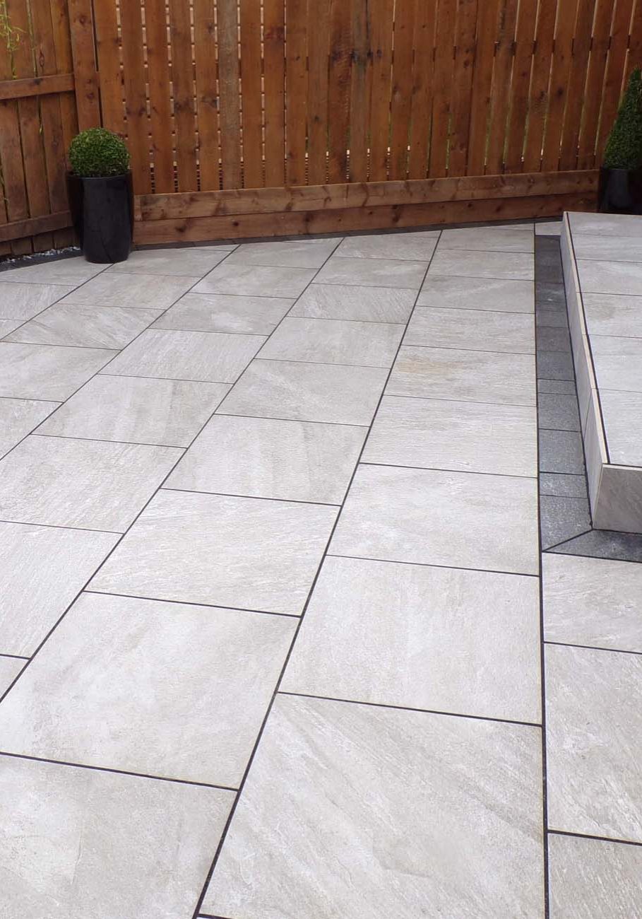 Patio porcelain paving back yard steps border